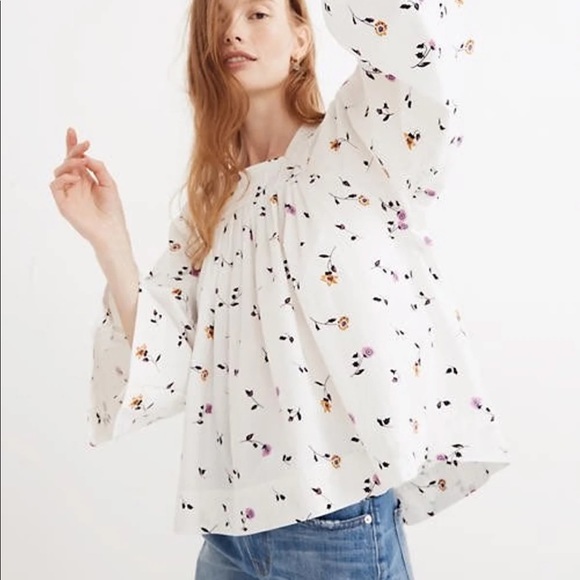 MADEWELL FLORAL bell sleeve peasant blouse - Picture 1 of 7